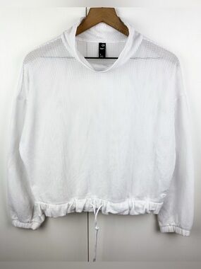 Gap Fit Mesh Mock Neck Drawstring Athletic Sweatshirt Top White Small